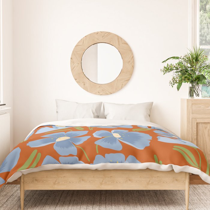 Harleigh Flower Art, Orange and Blue Duvet Cover Gallery Image 3