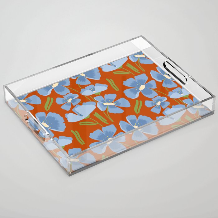 Harleigh Flower Art, Orange and Blue Acrylic Tray Gallery Image 1