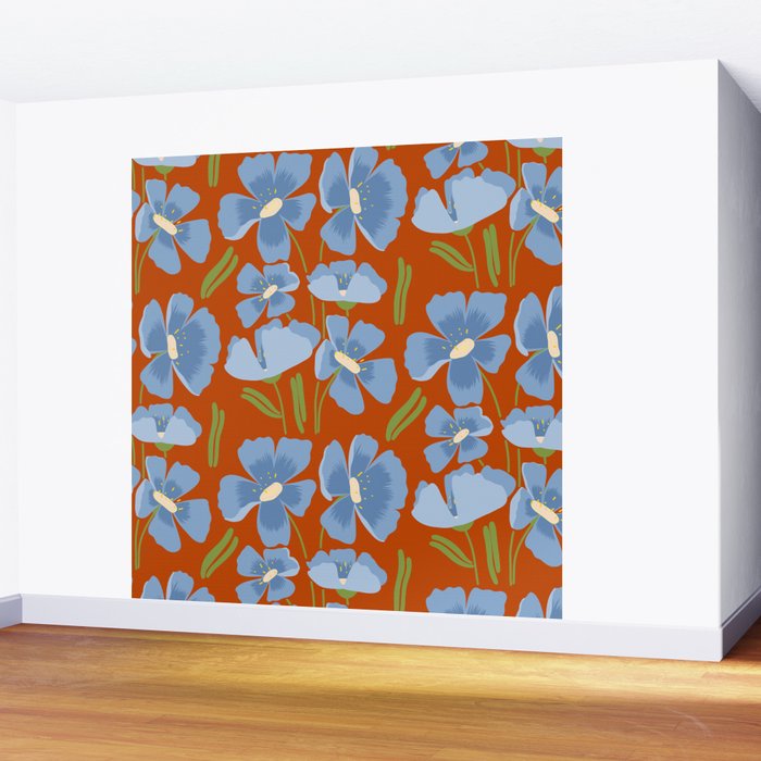 Harleigh Flower Art, Orange and Blue Wall Mural Gallery Image 2