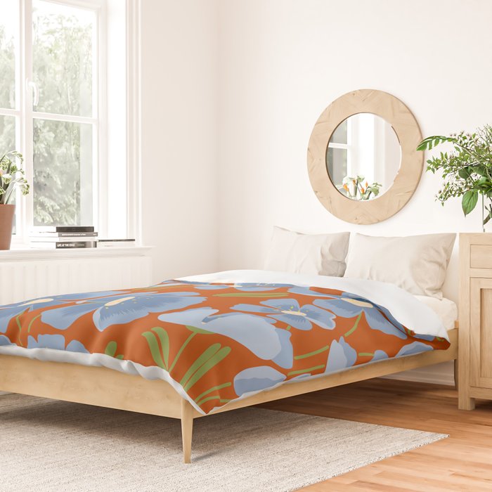 Harleigh Flower Art, Orange and Blue Duvet Cover Gallery Image 2