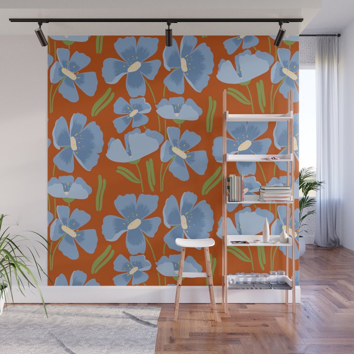 Harleigh Flower Art, Orange and Blue Wall Mural Gallery Image 1