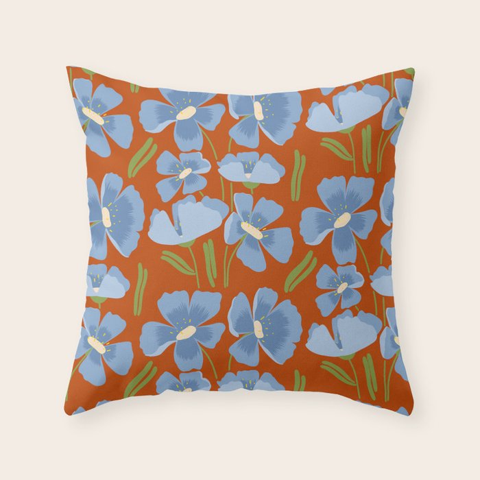 Harleigh Flower Art, Orange and Blue Throw Pillow Gallery Image 6