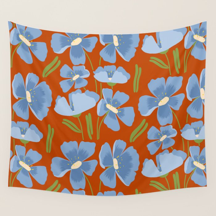 Harleigh Flower Art, Orange and Blue Wall Tapestry Gallery Image 4
