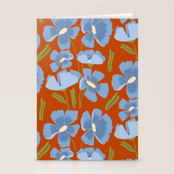 Harleigh Flower Art, Orange and Blue Stationery Card Gallery Image 2