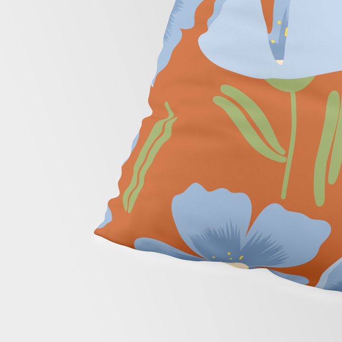 Harleigh Flower Art, Orange and Blue Pillow Sham Gallery Image 4