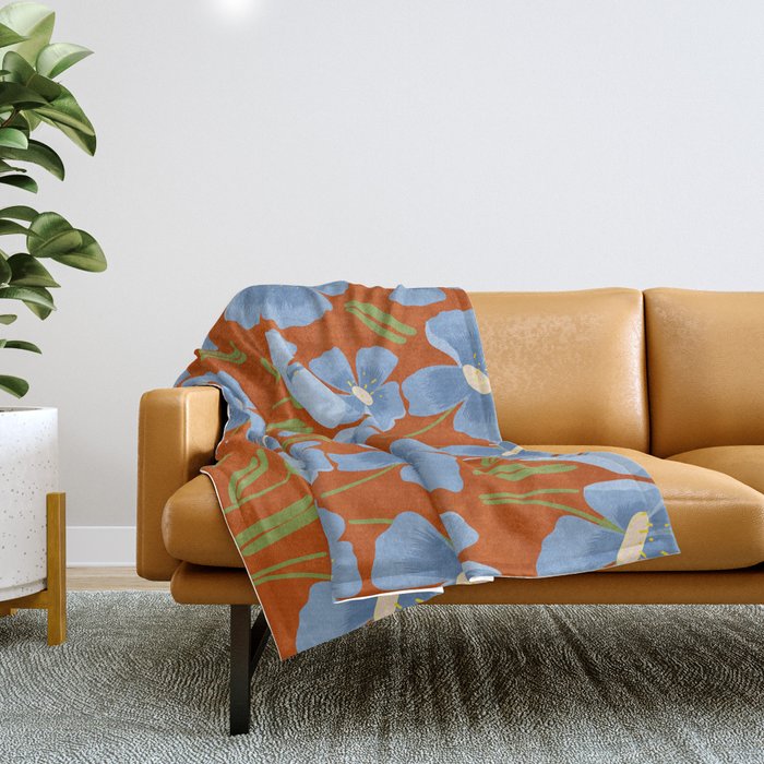 Harleigh Flower Art, Orange and Blue Throw Blanket Gallery Image 1