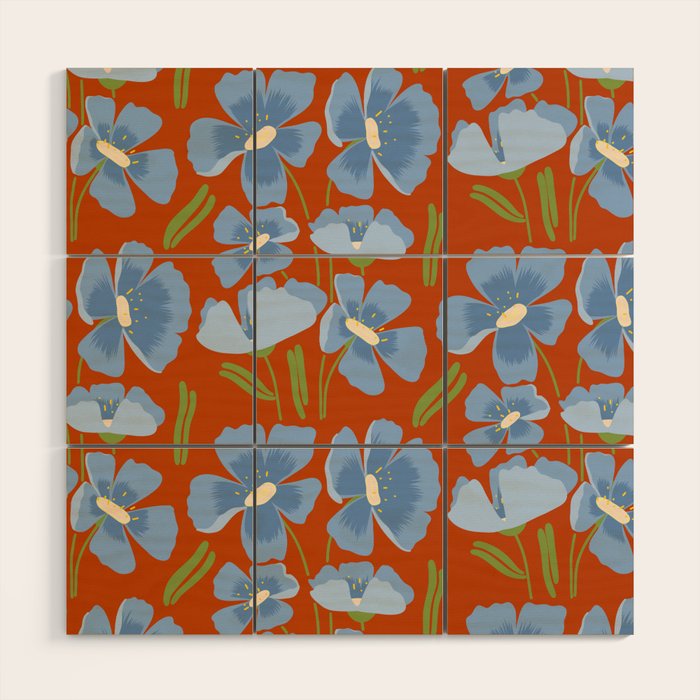 Harleigh Flower Art, Orange and Blue Wood Wall Art Gallery Image 1