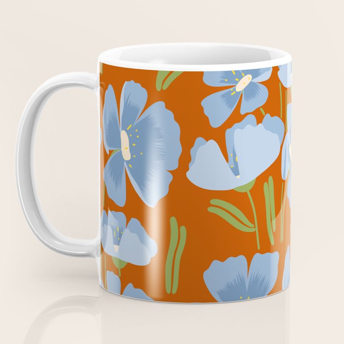 Harleigh Flower Art, Orange and Blue Coffee Mug Gallery Image 3