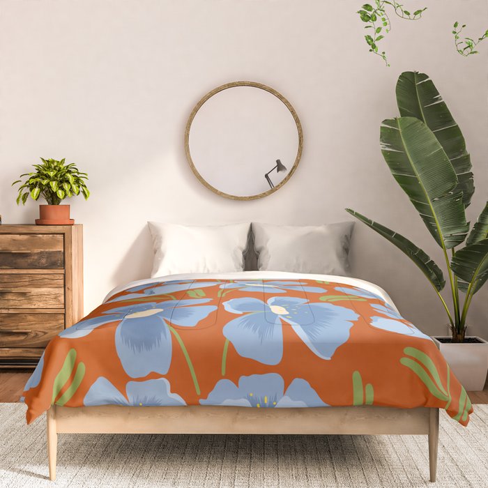 Harleigh Flower Art, Orange and Blue Comforter Gallery Image 3