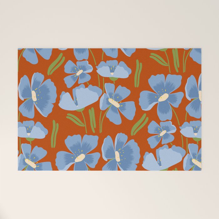 Harleigh Flower Art, Orange and Blue Welcome Mat Gallery Image 1