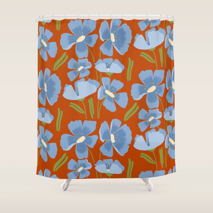 Harleigh Flower Art, Orange and Blue Shower Curtain Gallery Image 1