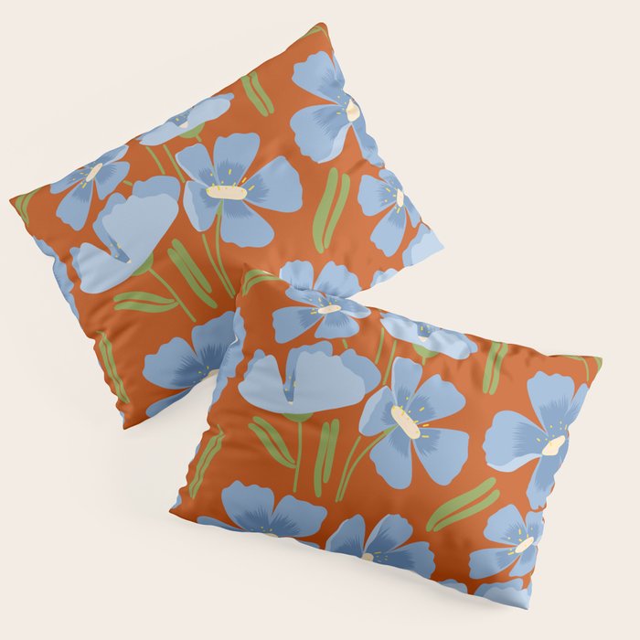 Harleigh Flower Art, Orange and Blue Pillow Sham Gallery Image 3