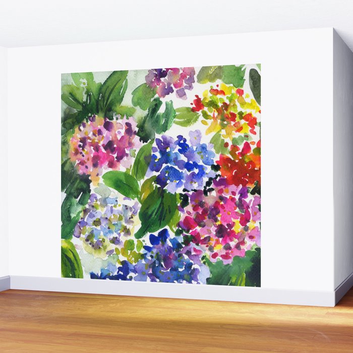 hydrangeas in green: watercolor flowers Wall Mural Gallery Image 2