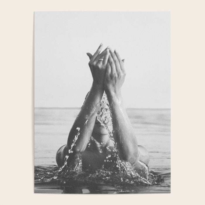 Wild and free, just like the sea - Female portrait black and white photography - photograph Poster Gallery Image 1