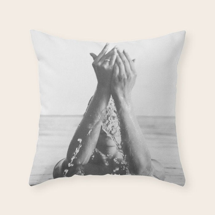 Wild and free, just like the sea - Female portrait black and white photography - photograph Throw Pillow Gallery Image 6