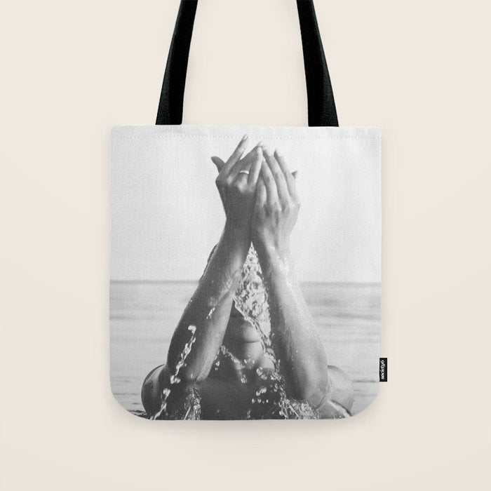 Wild and free, just like the sea - Female portrait black and white photography - photograph Tote Bag Gallery Image 1