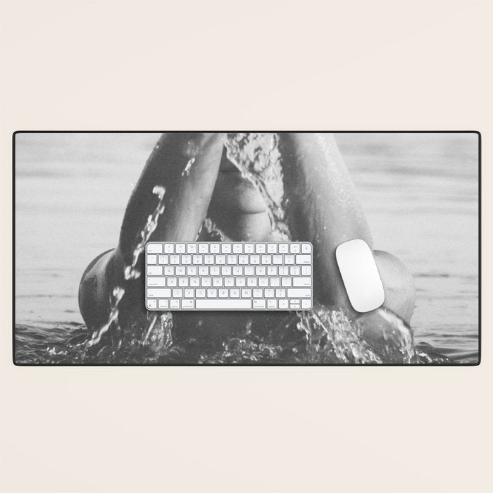 Wild and free, just like the sea - Female portrait black and white photography - photograph Desk Mat Gallery Image 1