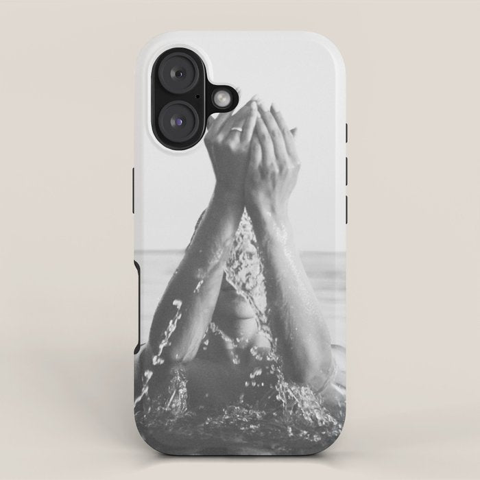 Wild and free, just like the sea - Female portrait black and white photography - photograph iPhone Case Gallery Image 1
