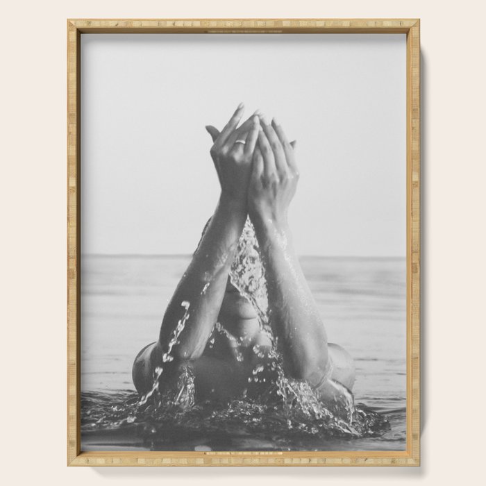 Wild and free, just like the sea - Female portrait black and white photography - photograph Serving Tray Gallery Image 1