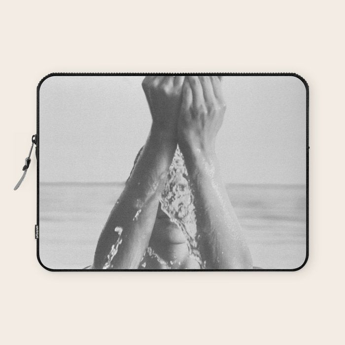 Wild and free, just like the sea - Female portrait black and white photography - photograph Laptop Sleeve Gallery Image 1