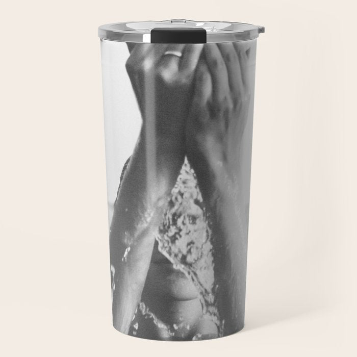 Wild and free, just like the sea - Female portrait black and white photography - photograph Travel Mug Gallery Image 1