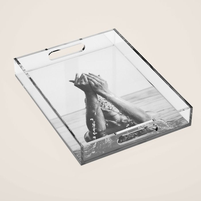 Wild and free, just like the sea - Female portrait black and white photography - photograph Acrylic Tray Gallery Image 1