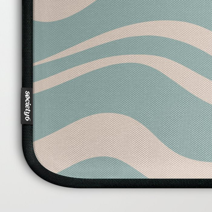 Modern Liquid Swirl Abstract Pattern in Light Celadon Blue and Buff Laptop Sleeve Gallery Image 3