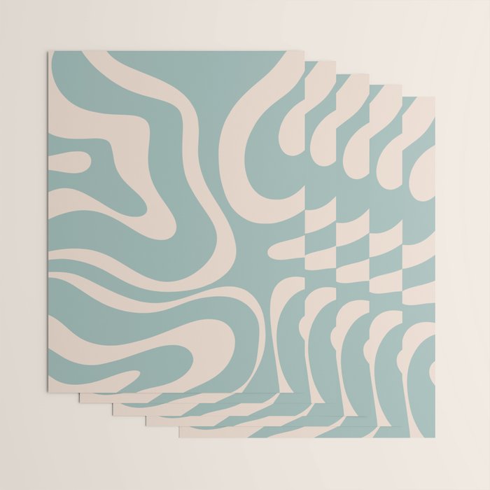 Modern Liquid Swirl Abstract Pattern in Light Celadon Blue and Buff Wrapping Paper Gallery Image 3