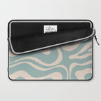 Modern Liquid Swirl Abstract Pattern in Light Celadon Blue and Buff Laptop Sleeve Gallery Image 2