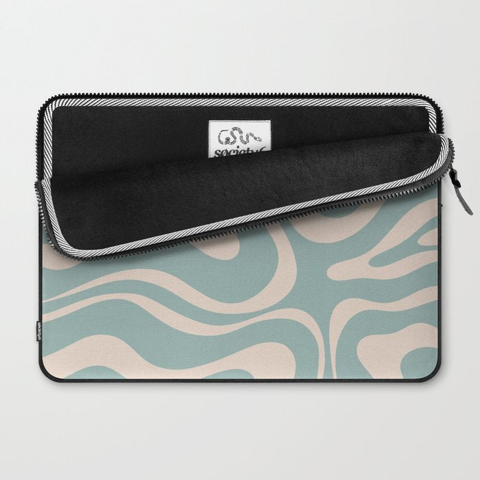 Modern Liquid Swirl Abstract Pattern in Light Celadon Blue and Buff Laptop Sleeve Gallery Image 2