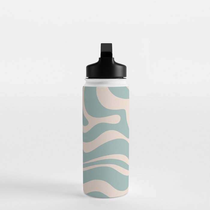 Modern Liquid Swirl Abstract Pattern in Light Celadon Blue and Buff Water Bottle Gallery Image 3