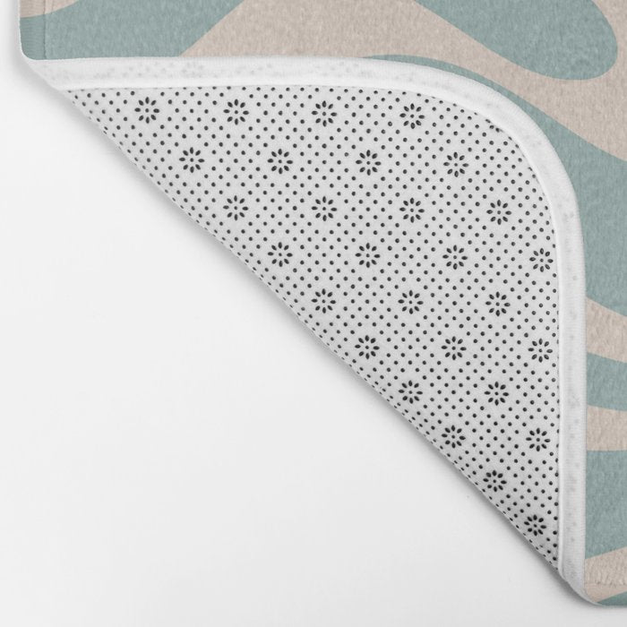 Modern Liquid Swirl Abstract Pattern in Light Celadon Blue and Buff Bath Mat Gallery Image 2