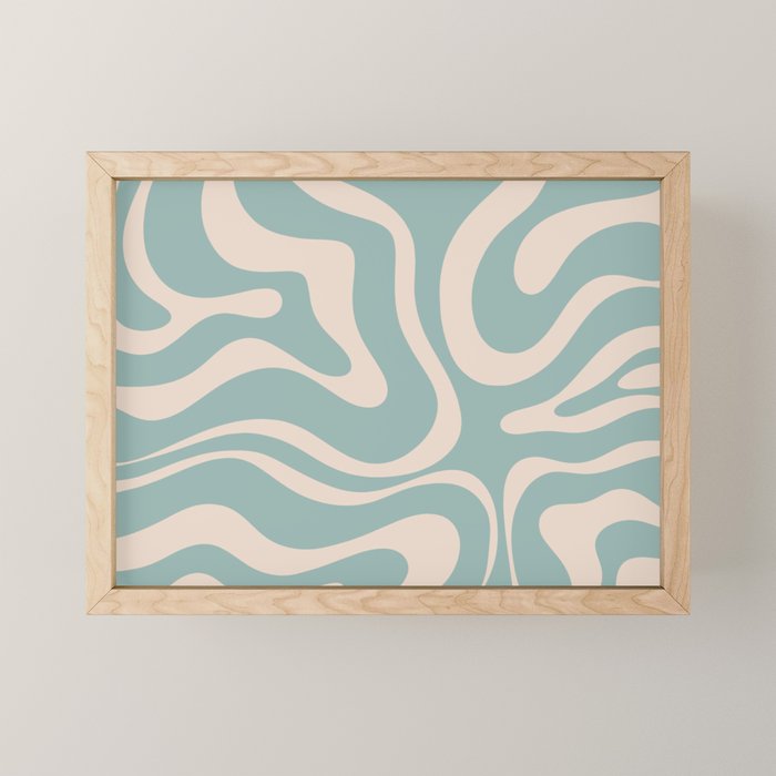 Modern Liquid Swirl Abstract Pattern in Light Celadon Blue and Buff Mini Art Print Gallery Image 1
