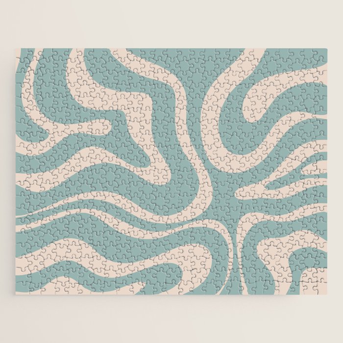 Modern Liquid Swirl Abstract Pattern in Light Celadon Blue and Buff Jigsaw Puzzle Gallery Image 1