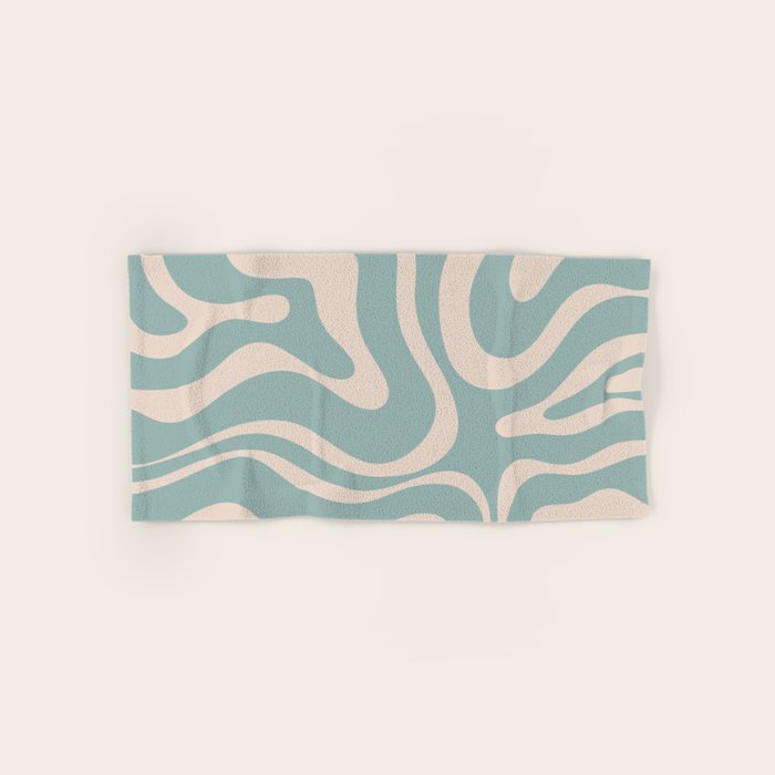 Modern Liquid Swirl Abstract Pattern in Light Celadon Blue and Buff Bath Towel Gallery Image 1