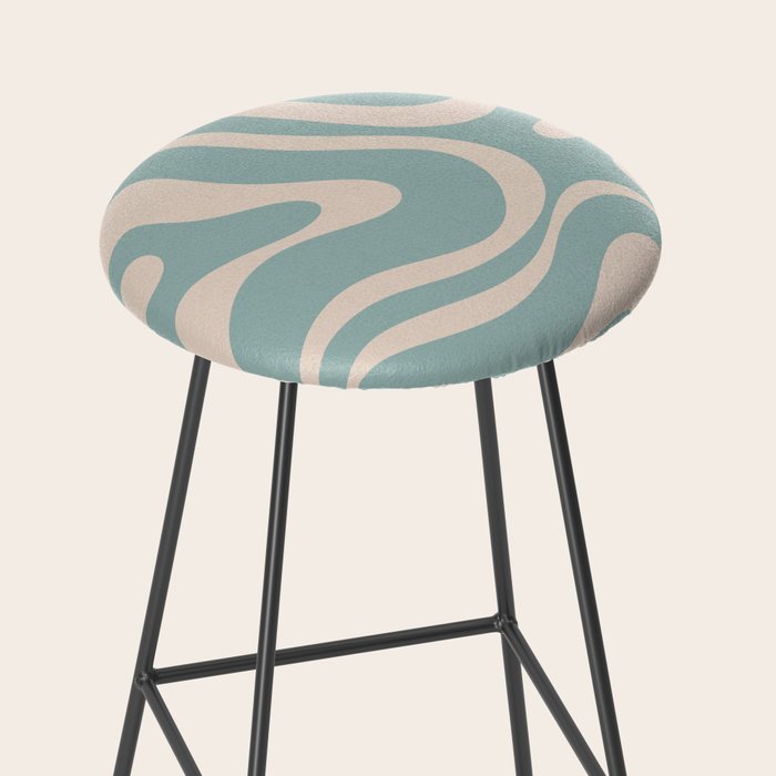 Modern Liquid Swirl Abstract Pattern in Light Celadon Blue and Buff Stool Gallery Image 2