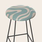 Modern Liquid Swirl Abstract Pattern in Light Celadon Blue and Buff Stool Gallery Image 2
