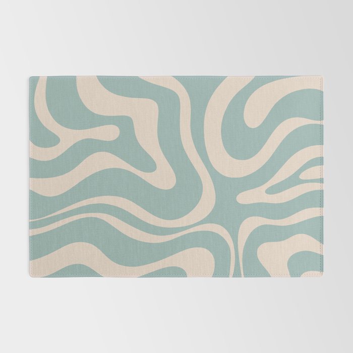 Modern Liquid Swirl Abstract Pattern in Light Celadon Blue and Buff Rug Gallery Image 2