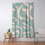 Modern Liquid Swirl Abstract Pattern in Light Celadon Blue and Buff Window Curtain Gallery Image 5