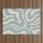 Modern Liquid Swirl Abstract Pattern in Light Celadon Blue and Buff Outdoor Rug Gallery Image 1