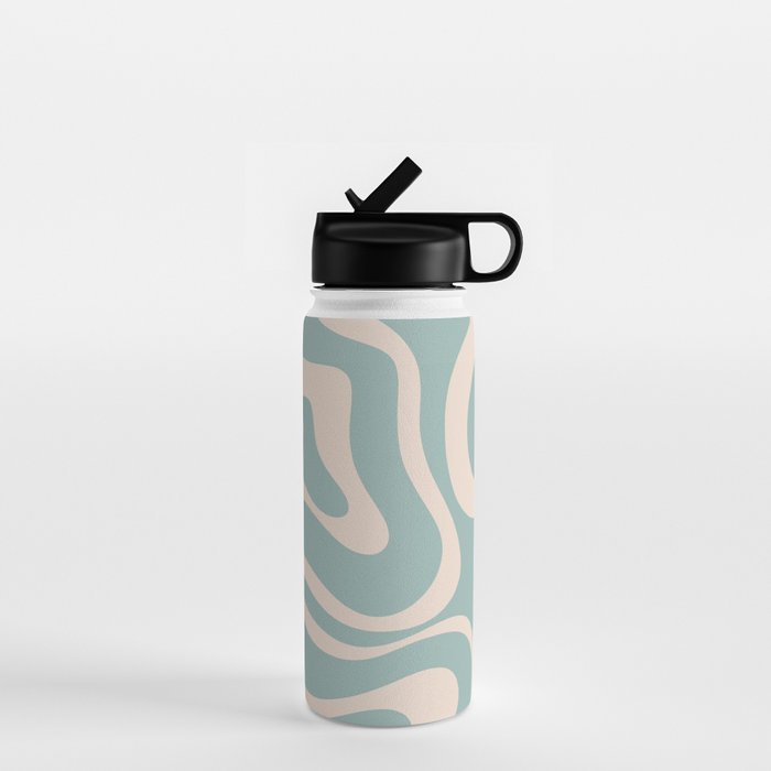 Modern Liquid Swirl Abstract Pattern in Light Celadon Blue and Buff Water Bottle Gallery Image 1