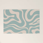Modern Liquid Swirl Abstract Pattern in Light Celadon Blue and Buff Welcome Mat Gallery Image 1