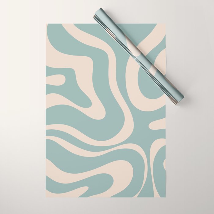 Modern Liquid Swirl Abstract Pattern in Light Celadon Blue and Buff Wrapping Paper Gallery Image 1