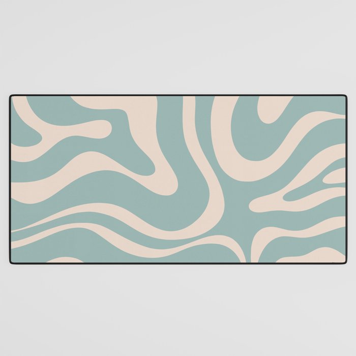Modern Liquid Swirl Abstract Pattern in Light Celadon Blue and Buff Desk Mat Gallery Image 3