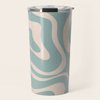 Modern Liquid Swirl Abstract Pattern in Light Celadon Blue and Buff Travel Mug Gallery Image 1