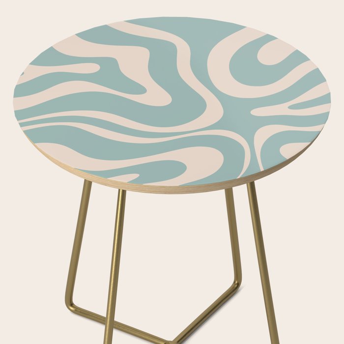 Modern Liquid Swirl Abstract Pattern in Light Celadon Blue and Buff Side Table Gallery Image 2