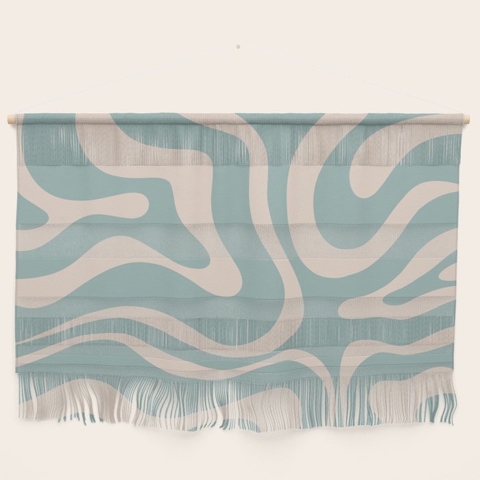Modern Liquid Swirl Abstract Pattern in Light Celadon Blue and Buff Wall Hanging Gallery Image 1