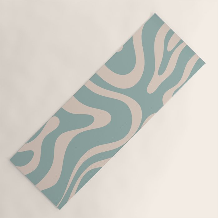 Modern Liquid Swirl Abstract Pattern in Light Celadon Blue and Buff Yoga Mat Gallery Image 1