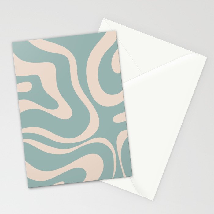 Modern Liquid Swirl Abstract Pattern in Light Celadon Blue and Buff Stationery Card Gallery Image 2