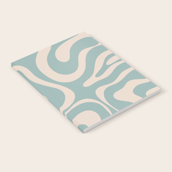 Modern Liquid Swirl Abstract Pattern in Light Celadon Blue and Buff Notebook Gallery Image 1